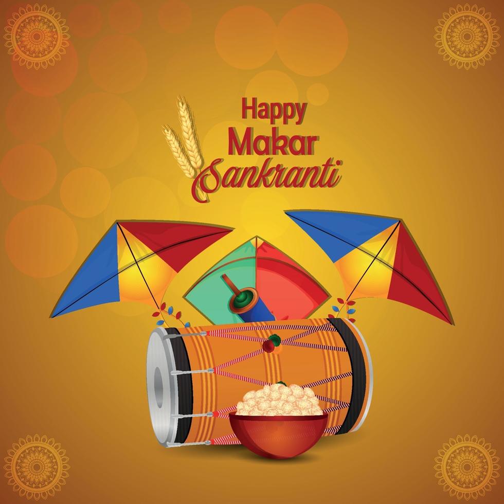 feliz makar sankranti tarjetas de felicitación vector