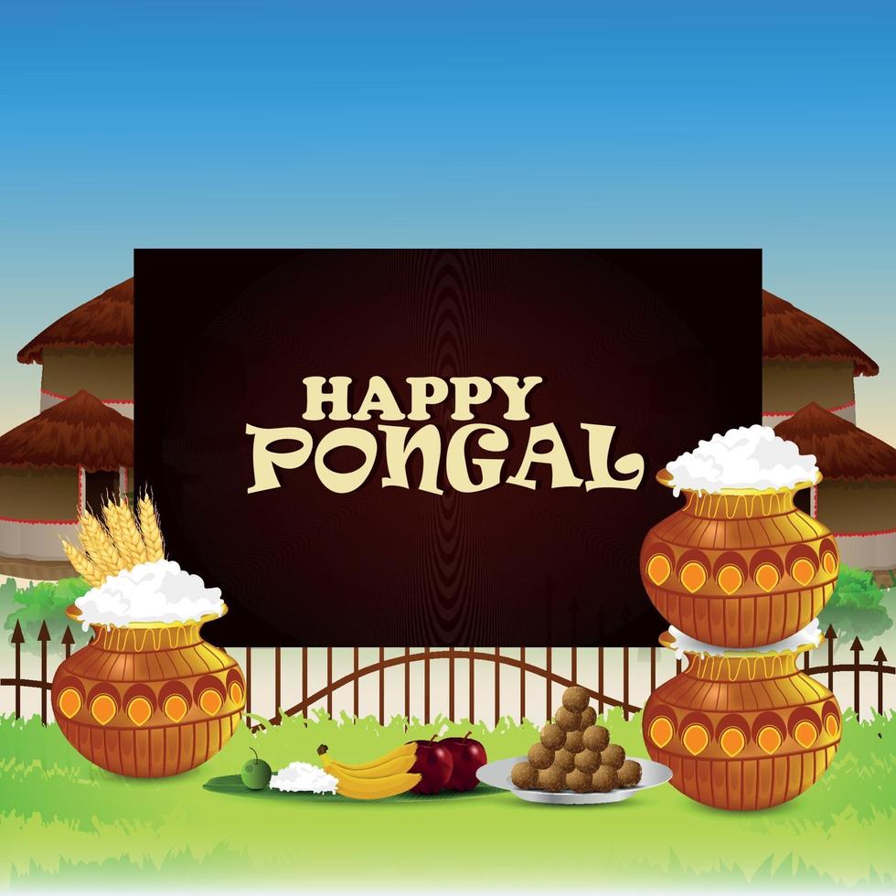 Happy pongal greeting card background vector