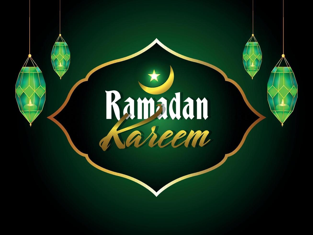 Ramadan kareem greeting card illustration with islamic lamp vector