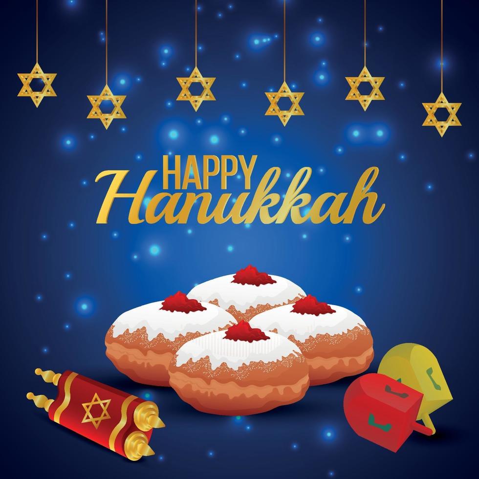 Happy hanukkah greeting card with candle stand vector