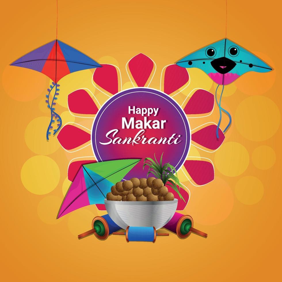 feliz makar sankranti tarjetas de felicitación vector