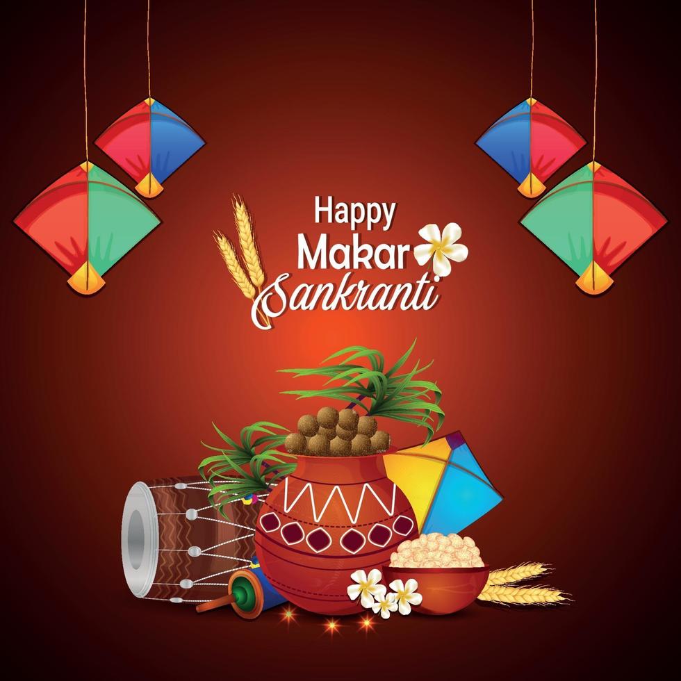 Makar sankranti colorful kites with string spool vector