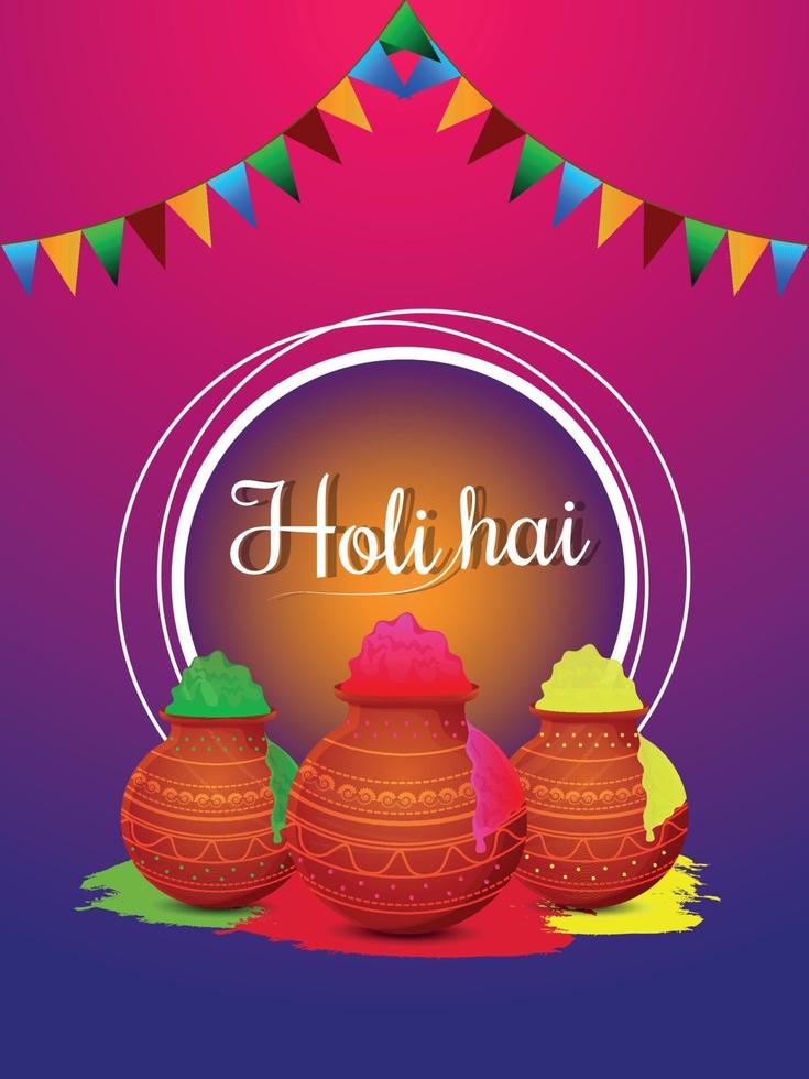 Happy holi background with colorful mud pot vector