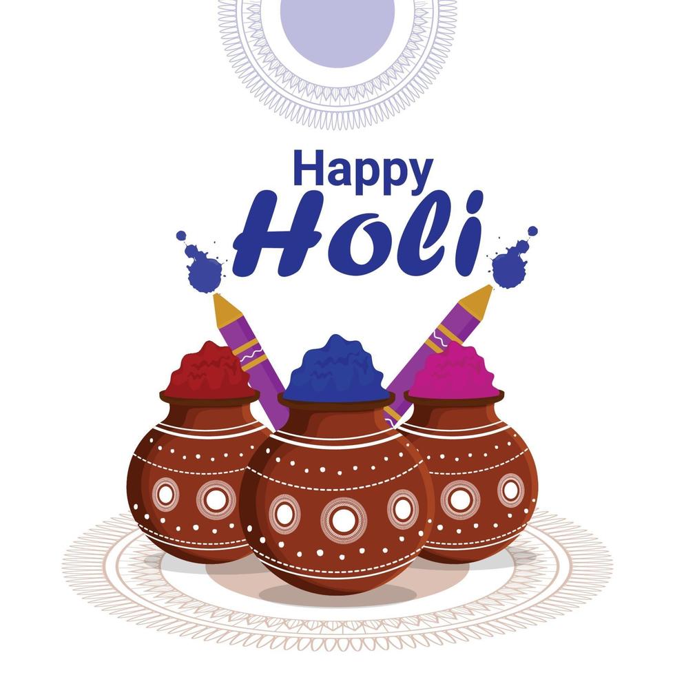Holi with mud pot and color bowl vector