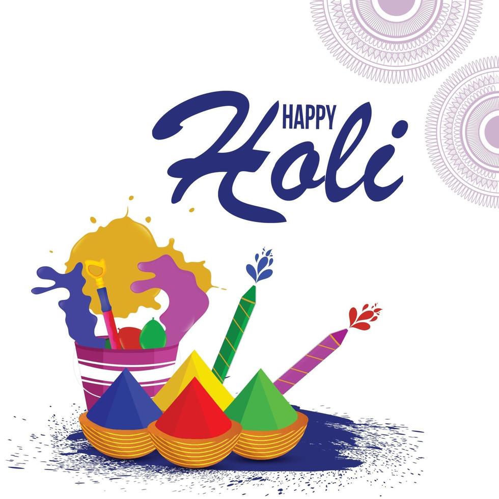 Happy holi background with colorful mud pot vector