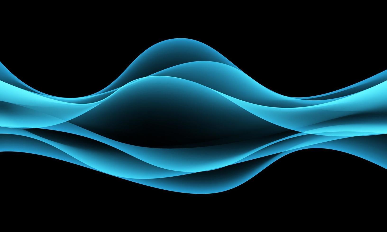 Abstract blue curve wave smooth light smoke on black luxury background vector illustration.