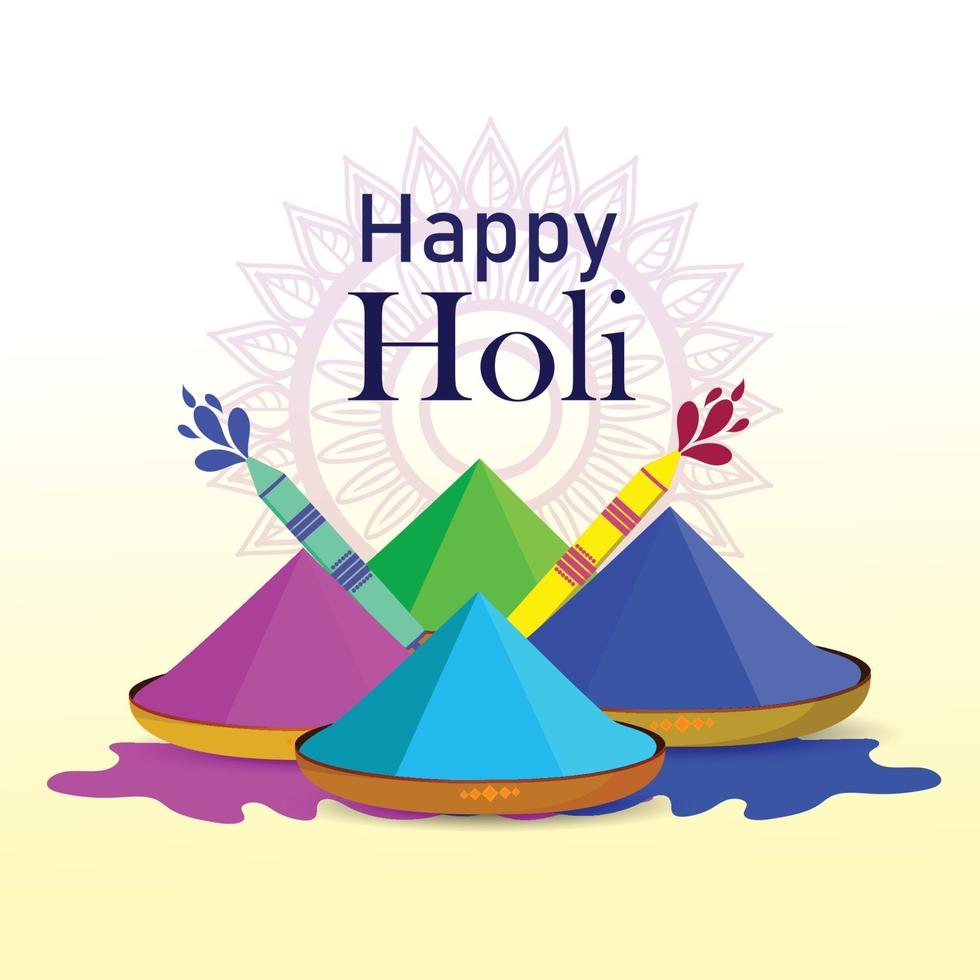 Happy holi creative font style with color mud pot and drum vector