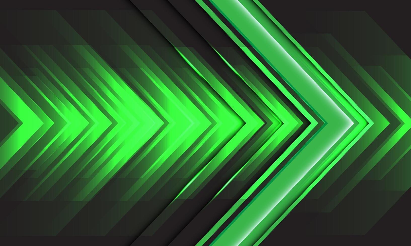 Energía de velocidad de flecha de luz verde abstracta en diseño negro ilustración de vector de tecnología de fondo futurista moderno.