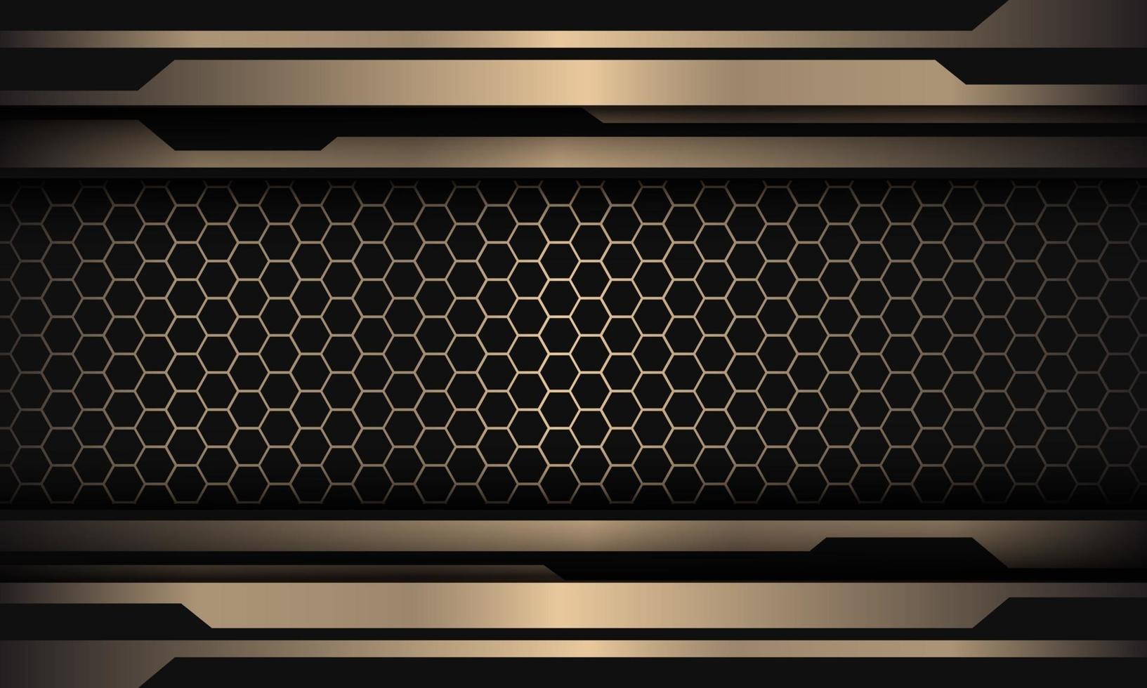 Cyber de línea negra de oro abstracto en diseño de patrón de malla hexagonal ilustración de vector de fondo futurista de lujo moderno.