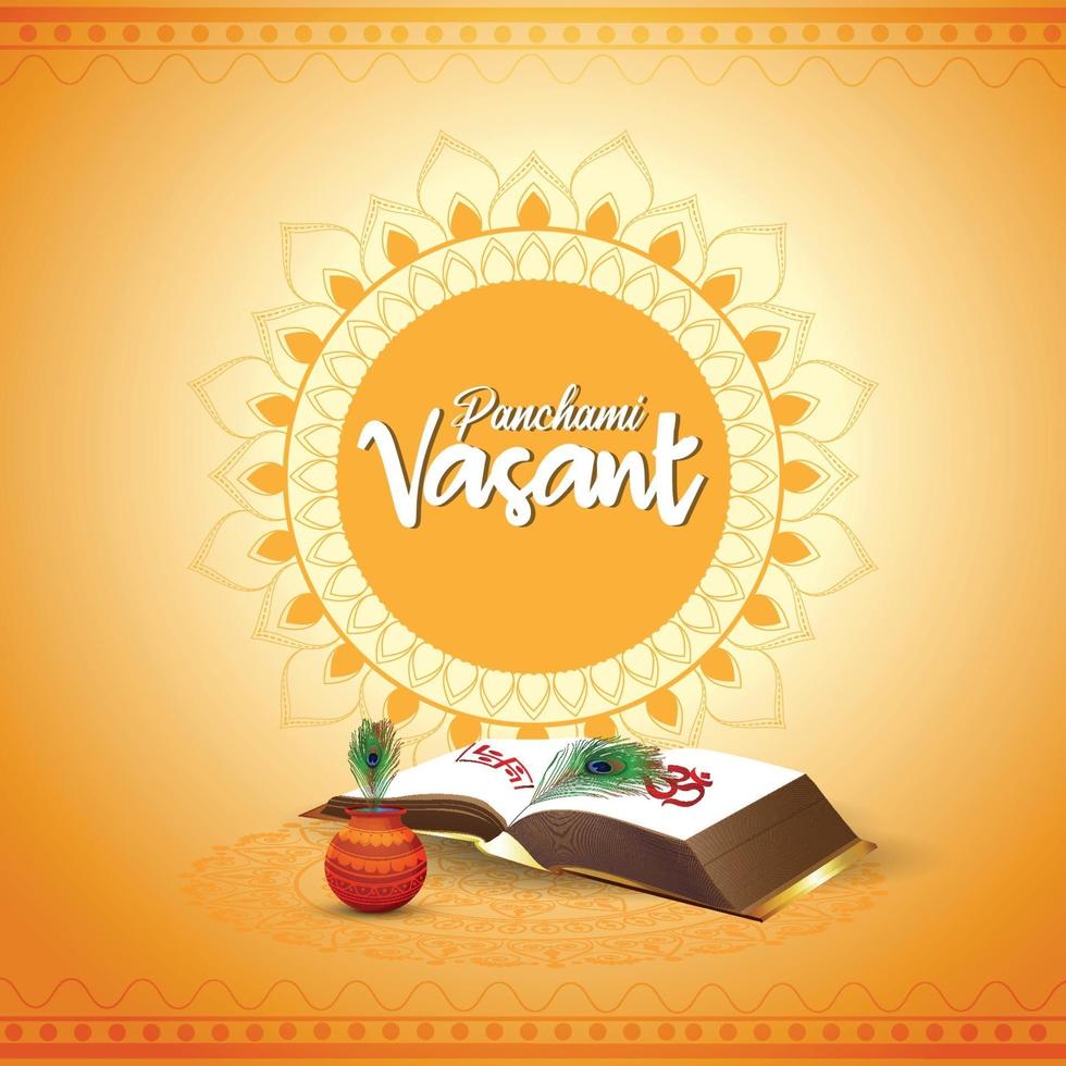 Vasant panchami creative background with saraswati veena and books vector