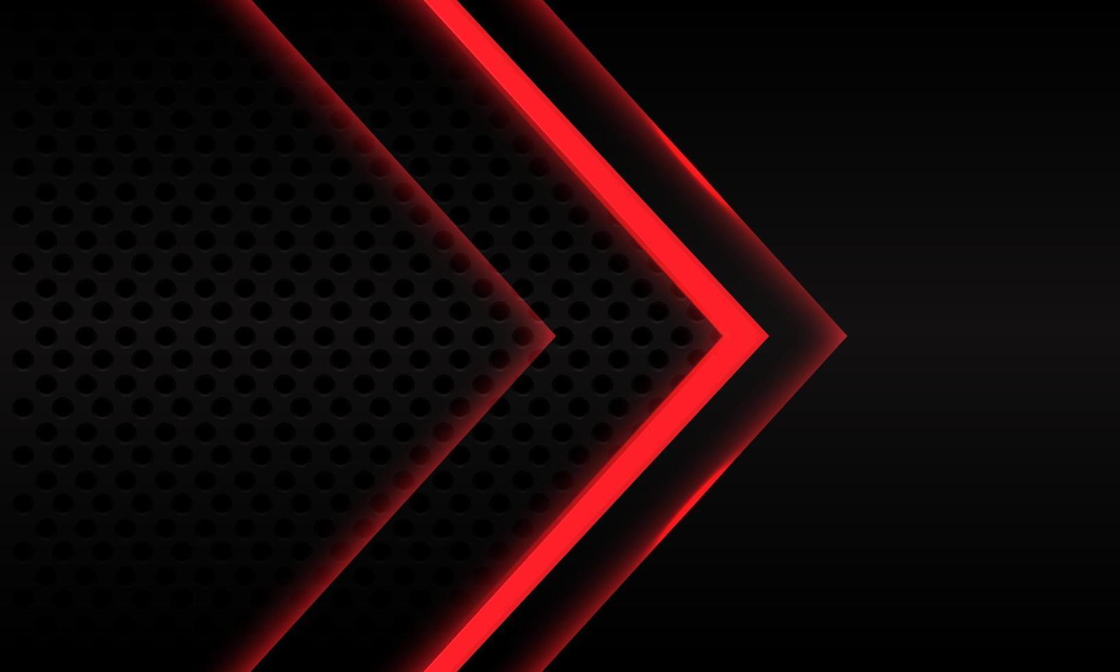Abstract red neon arrow direction on black metallic circle mesh pattern design modern futuristic background vector illustration.
