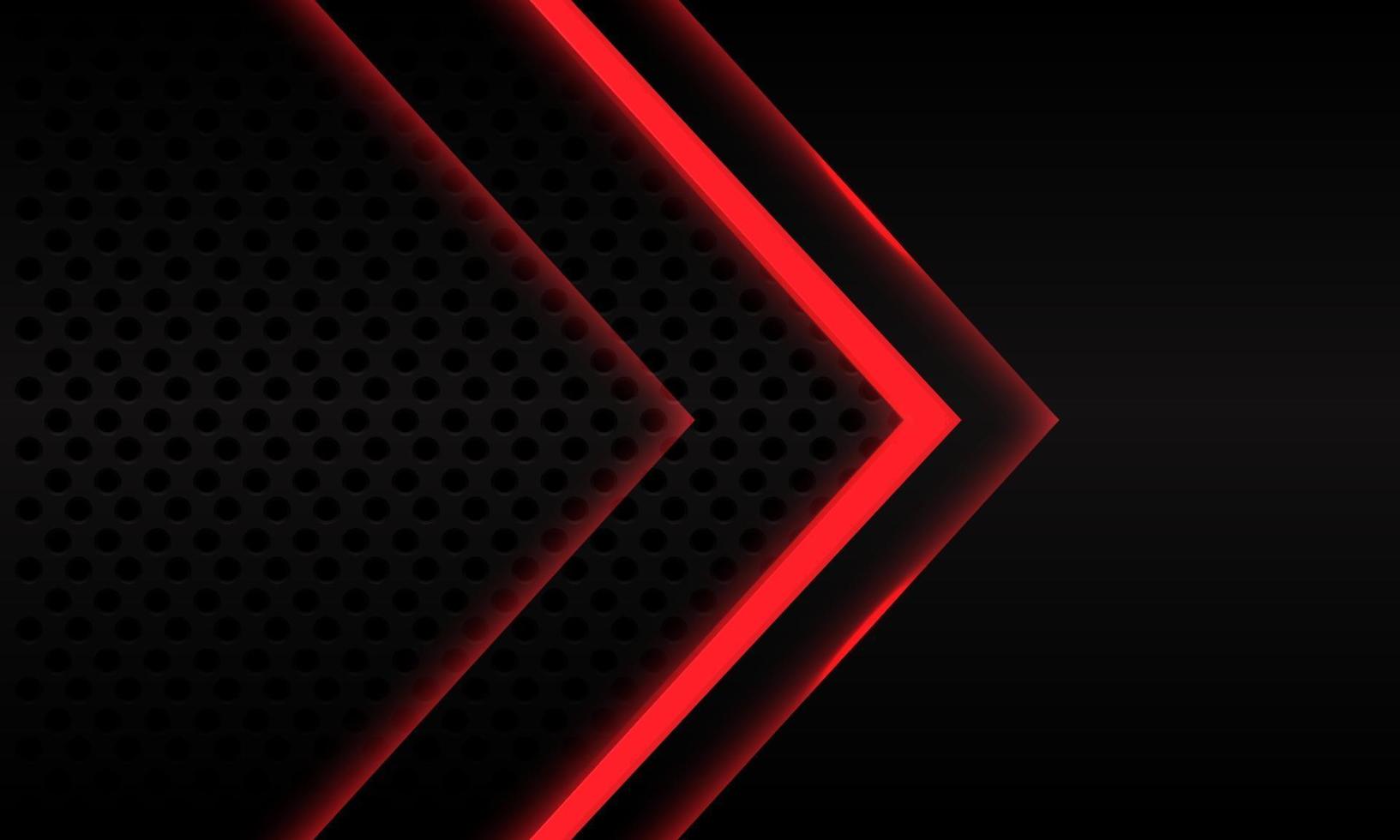 Abstract red neon arrow direction on black metallic circle mesh pattern design modern futuristic background vector illustration.