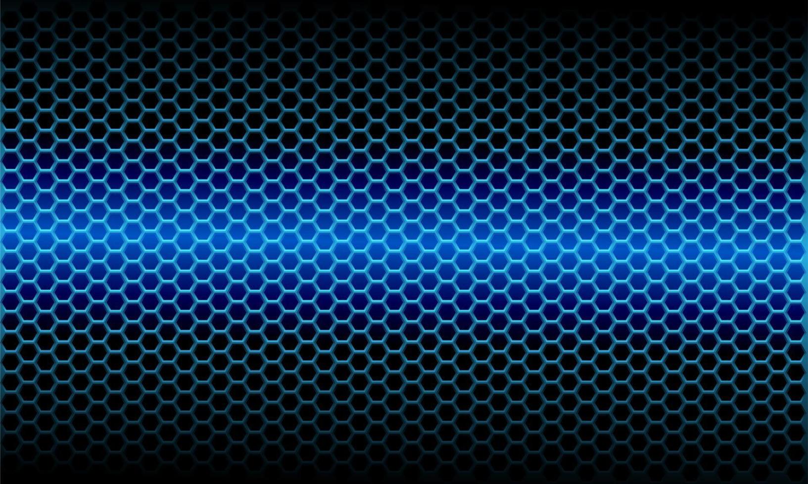 Patrón de malla hexagonal metálico claro azul abstracto en ilustración de vector de fondo futurista moderno de diseño negro.