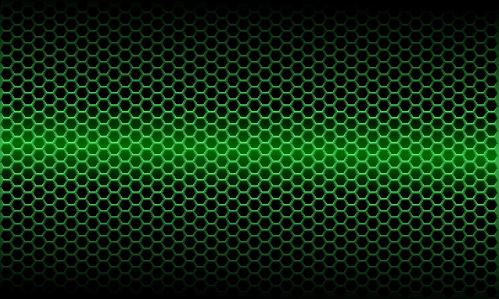 Patrón de malla hexagonal metálica de luz verde abstracta en ilustración de vector de fondo futurista moderno de diseño negro.