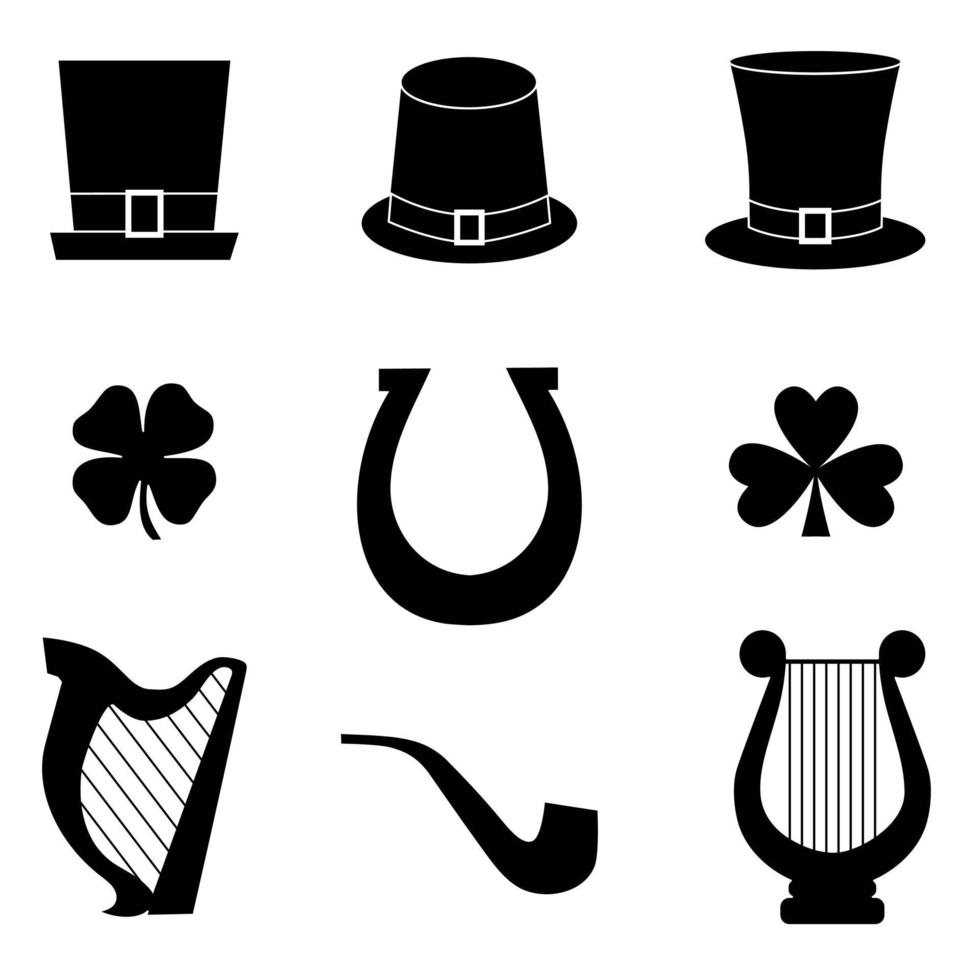 Saint Patricks Day vector icons black silhouette