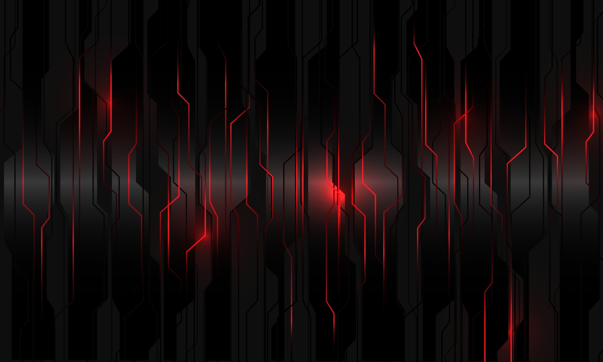 Abstract Red Light Power Circuit On Black Metallic Cyber Geometric