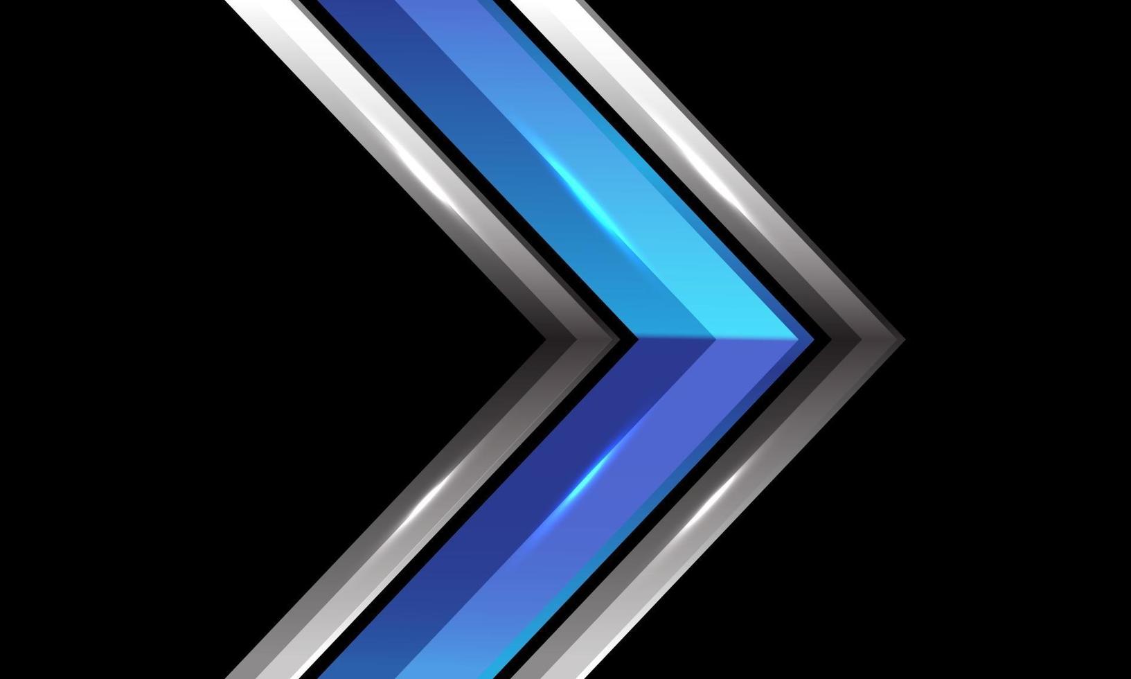 Dirección de flecha brillante de plata metálica azul abstracta en diseño negro ilustración de vector de fondo de tecnología futurista moderna.