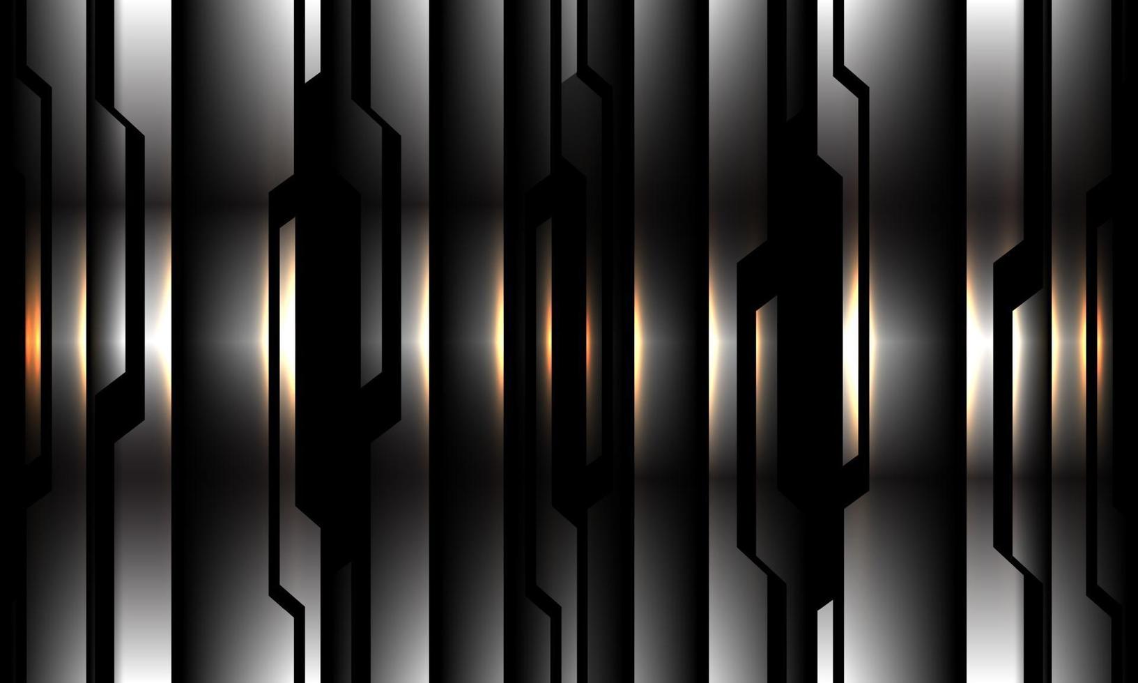 Patrón de circuito negro plateado abstracto Diseño de luz amarilla Ilustración de vector de fondo de tecnología futurista moderna.