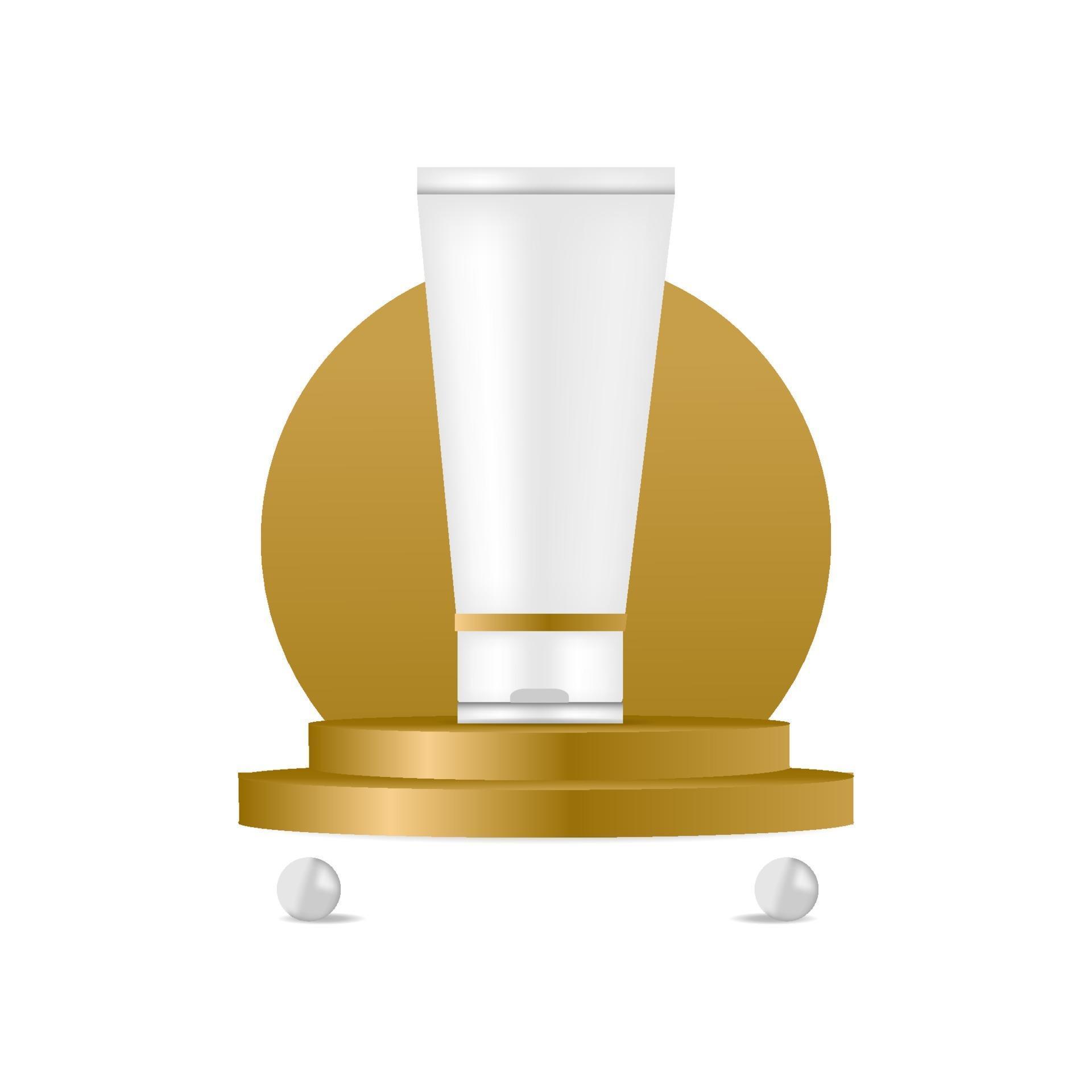 Gold 3d podium with jar cream mockup design vector
