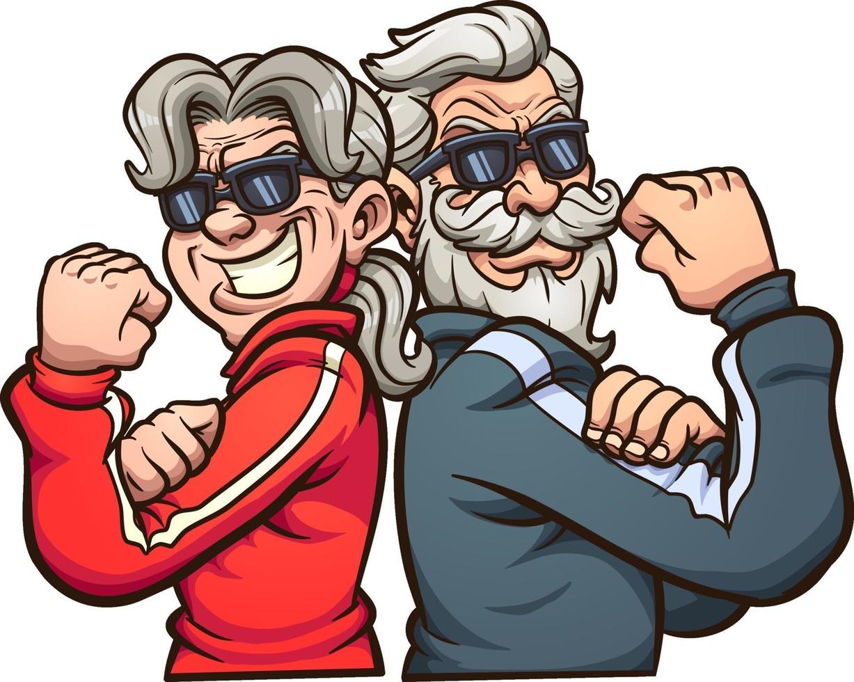 Cool grandparents flexing arms vector