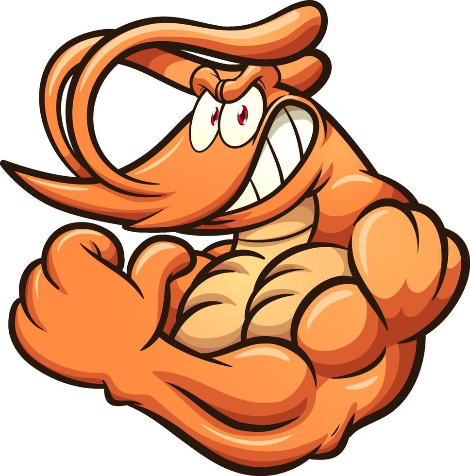 Strong cartoon shrimp vector