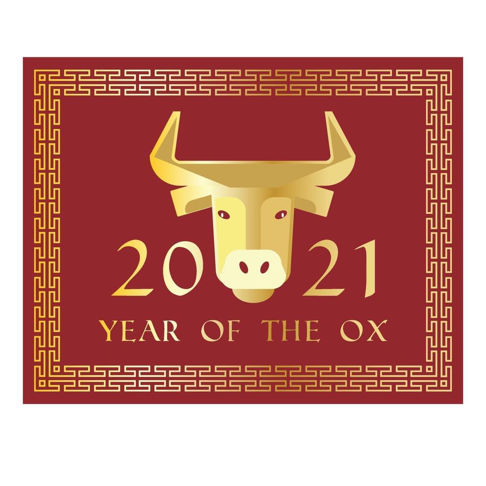 oro rojo 2021 año del buey año nuevo chino gráfico rectangular vector