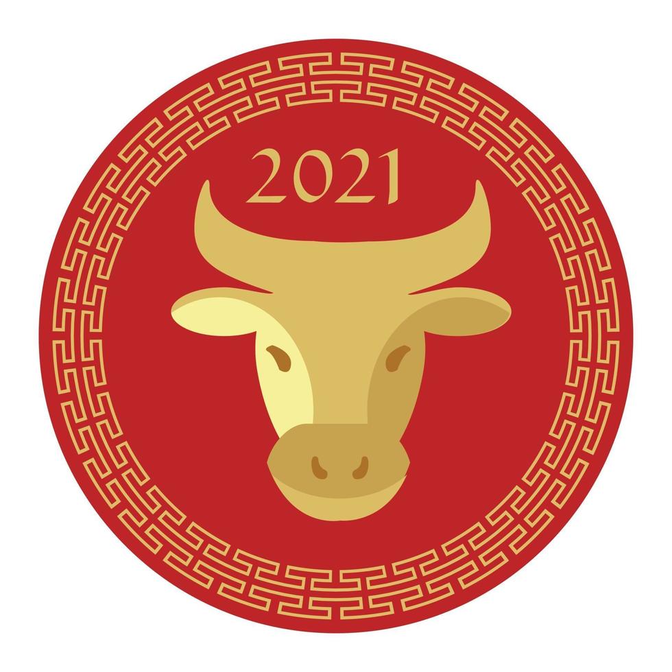 red tan 2021 year of the ox chinese new year circle graphic vector