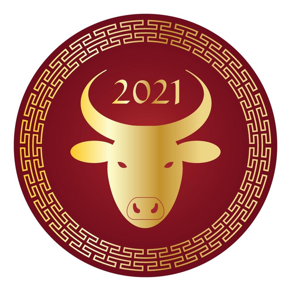 metallic gold and red 2021 year of the ox chinese new year circle graphic vector