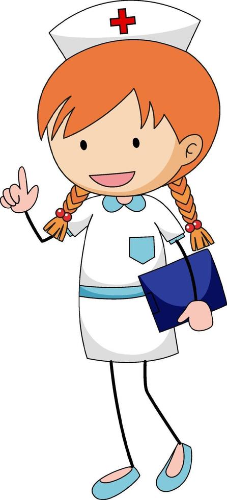 Cute nurse doodle cartoon character isolated vector