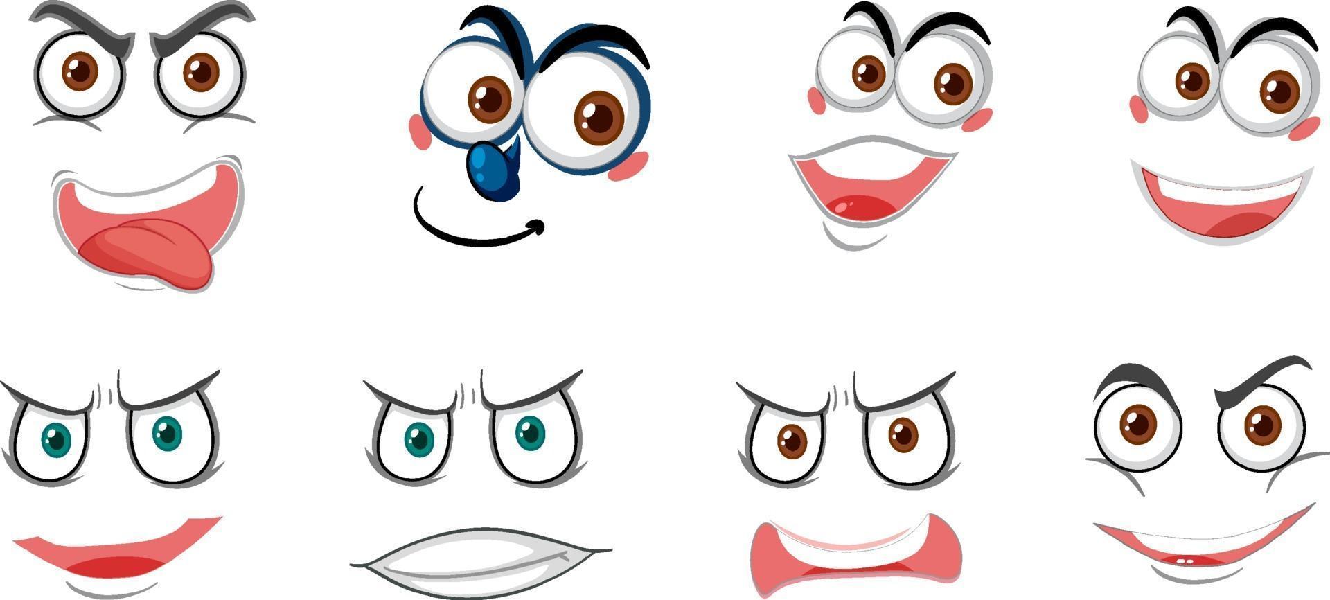 Set of face expressions isolated on white background vector