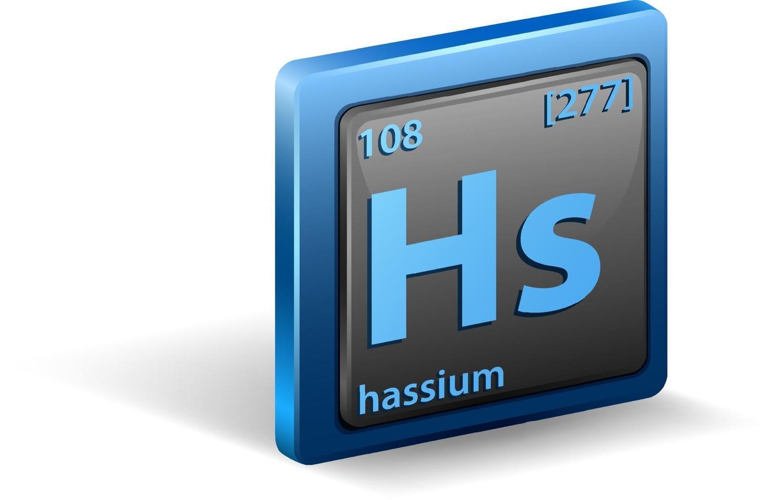 Hassium chemical element. Chemical symbol with atomic number and atomic mass. vector
