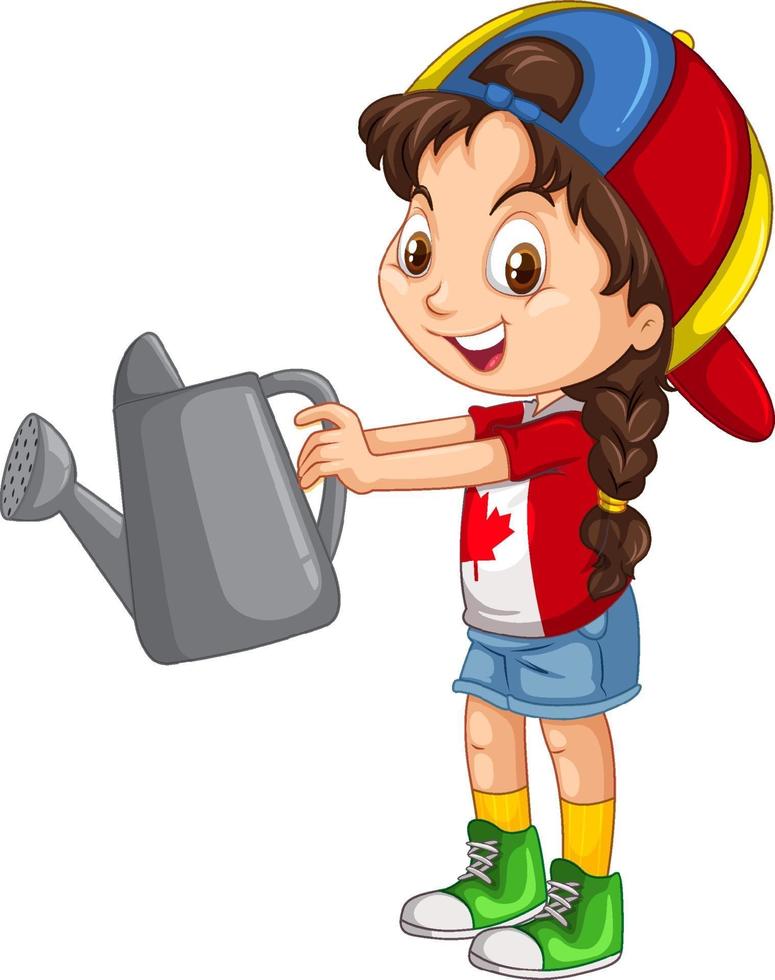 Canadian girl holding grey watering can vector