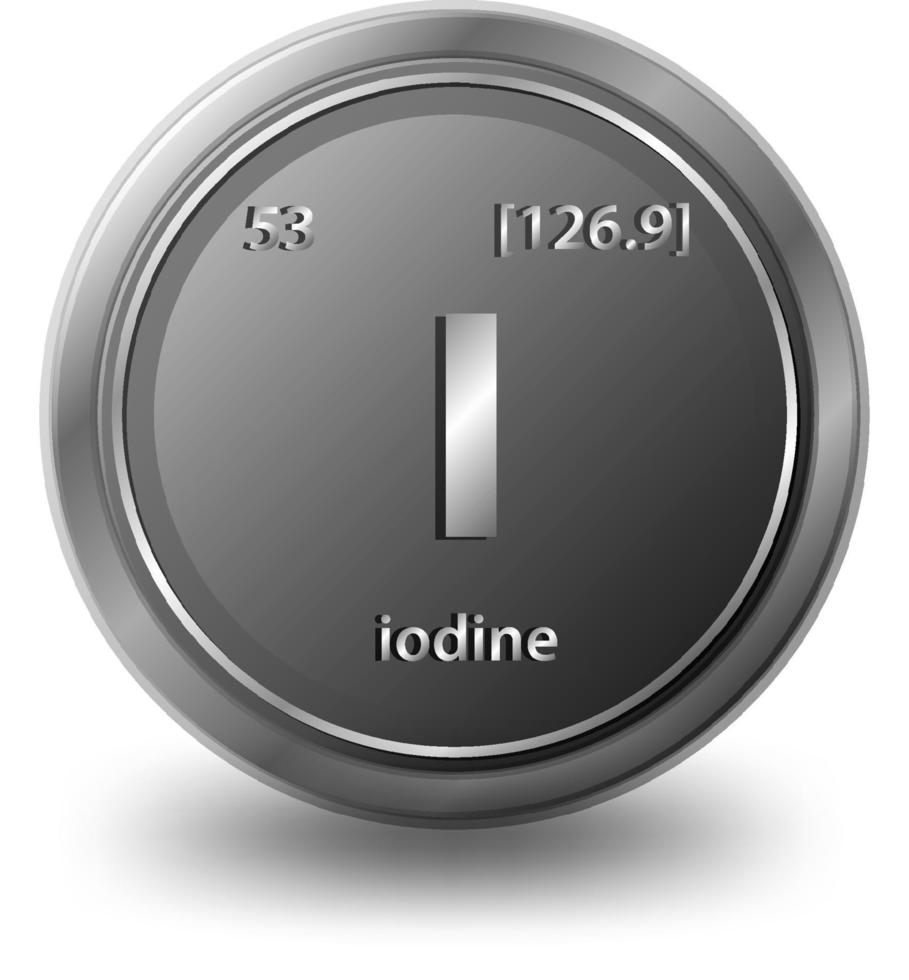 Iodine chemical element. Chemical symbol with atomic number and atomic mass. vector