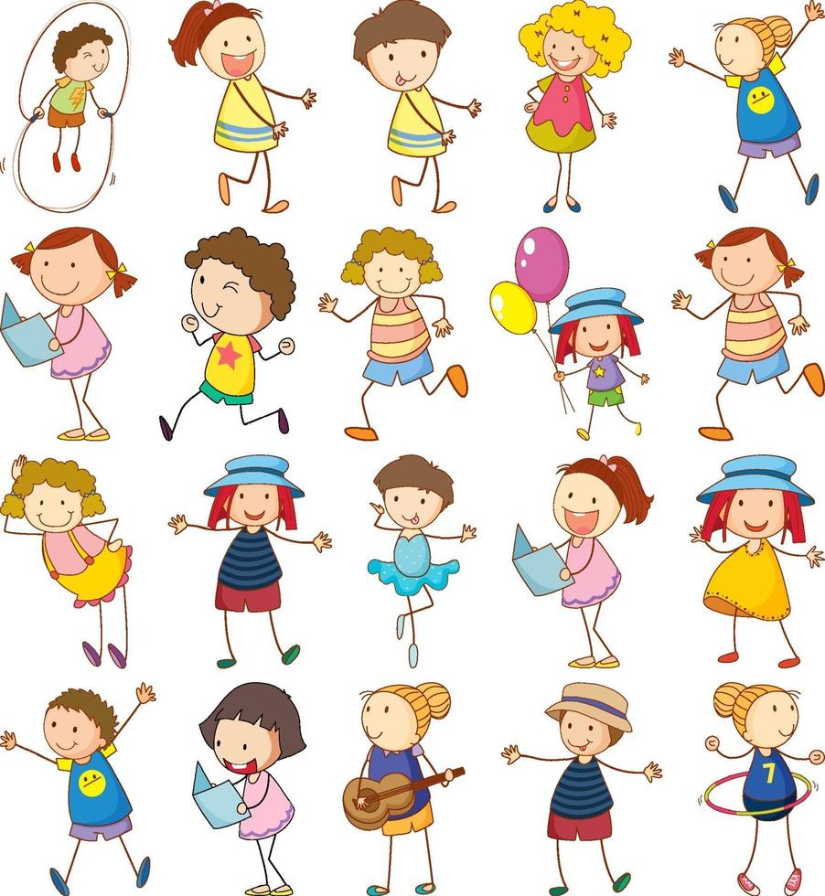 Set of different kids in doodle style vector