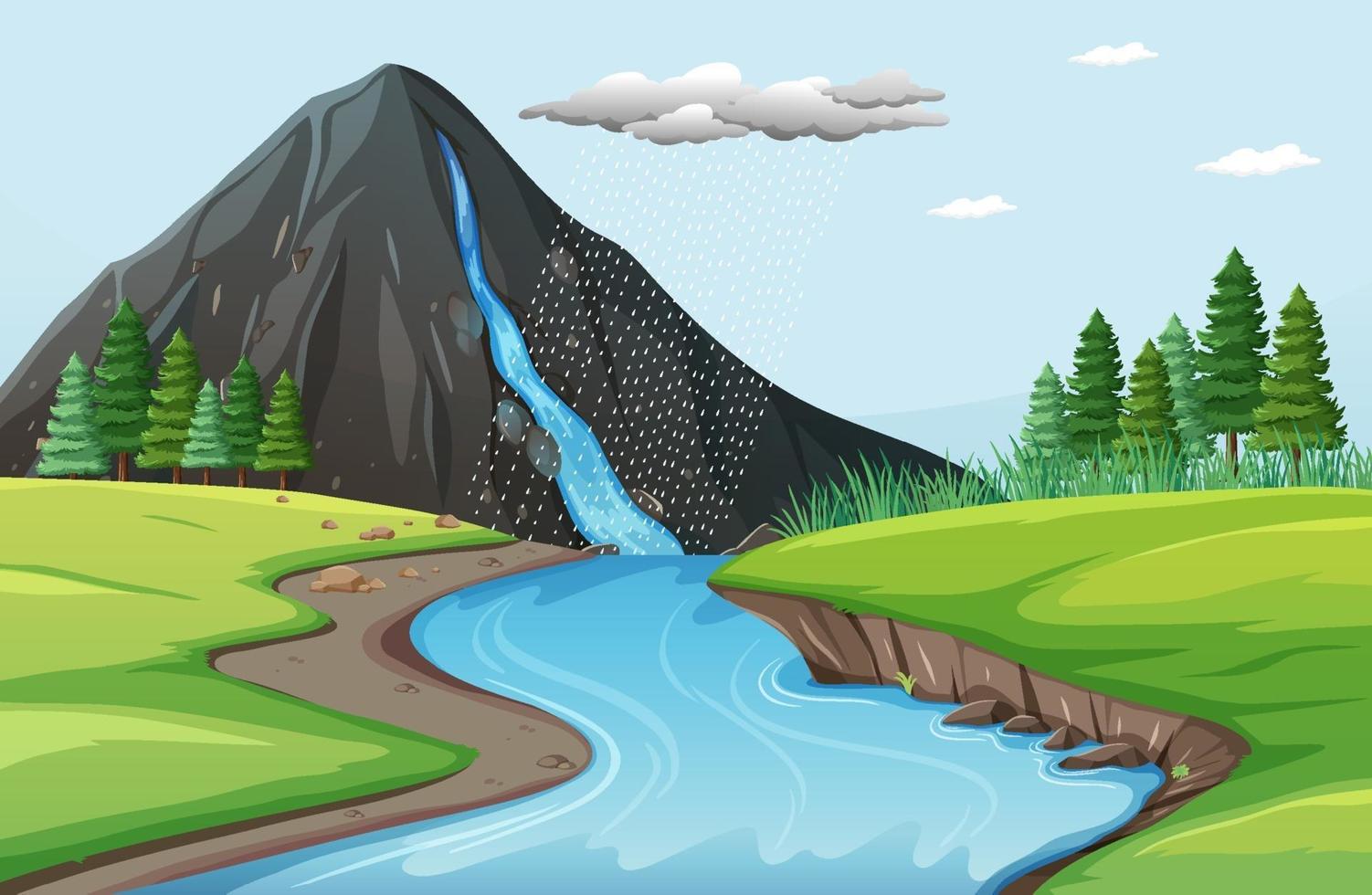 Nature scene with water falls from stone cliff vector