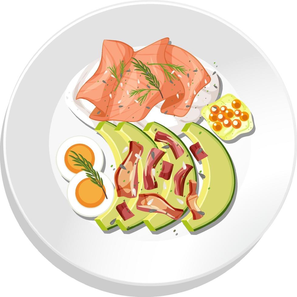 Top view of breakfast set on a dish isolated vector