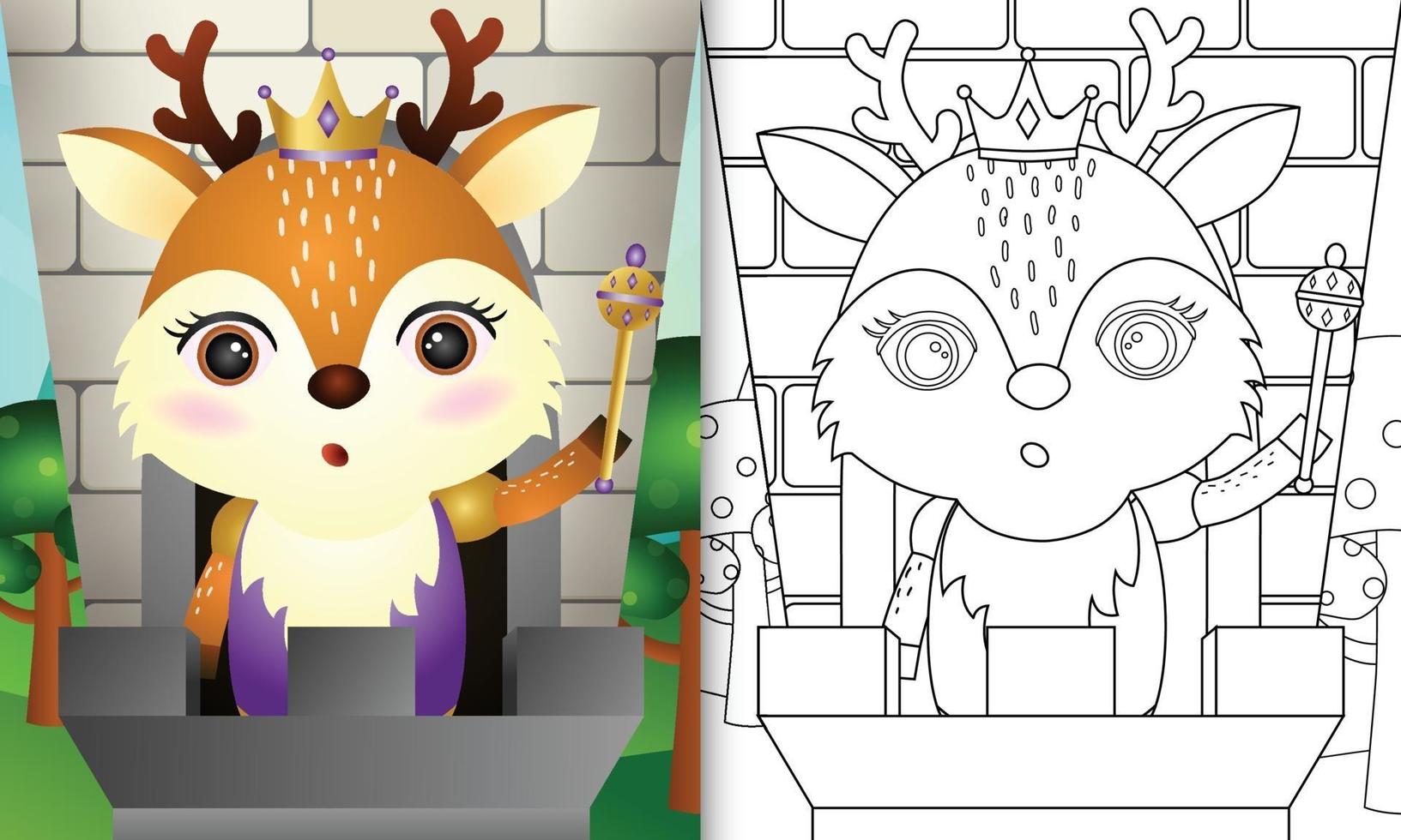 Coloring book template for kids with a cute king deer character illustration vector