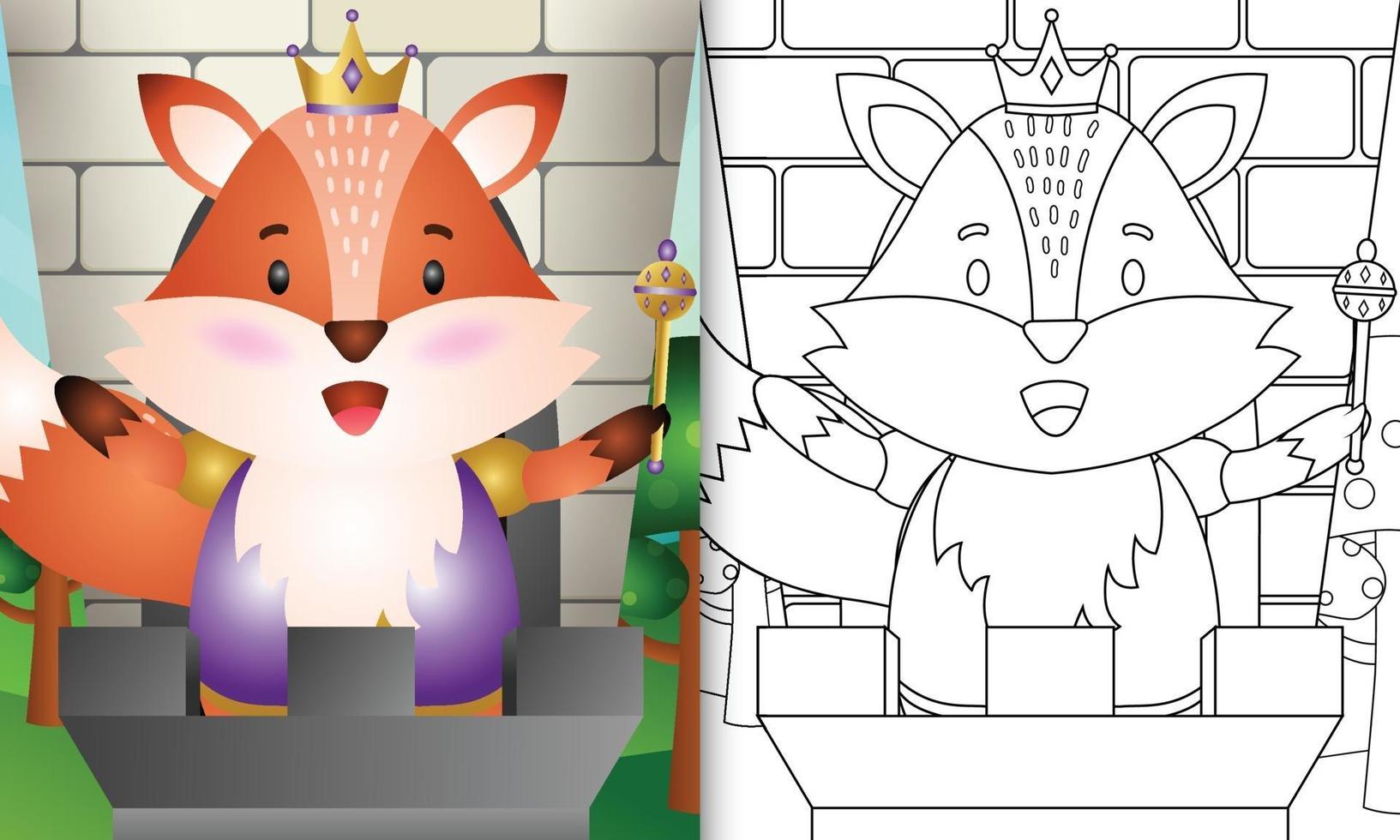 Coloring book template for kids with a cute king fox character illustration vector