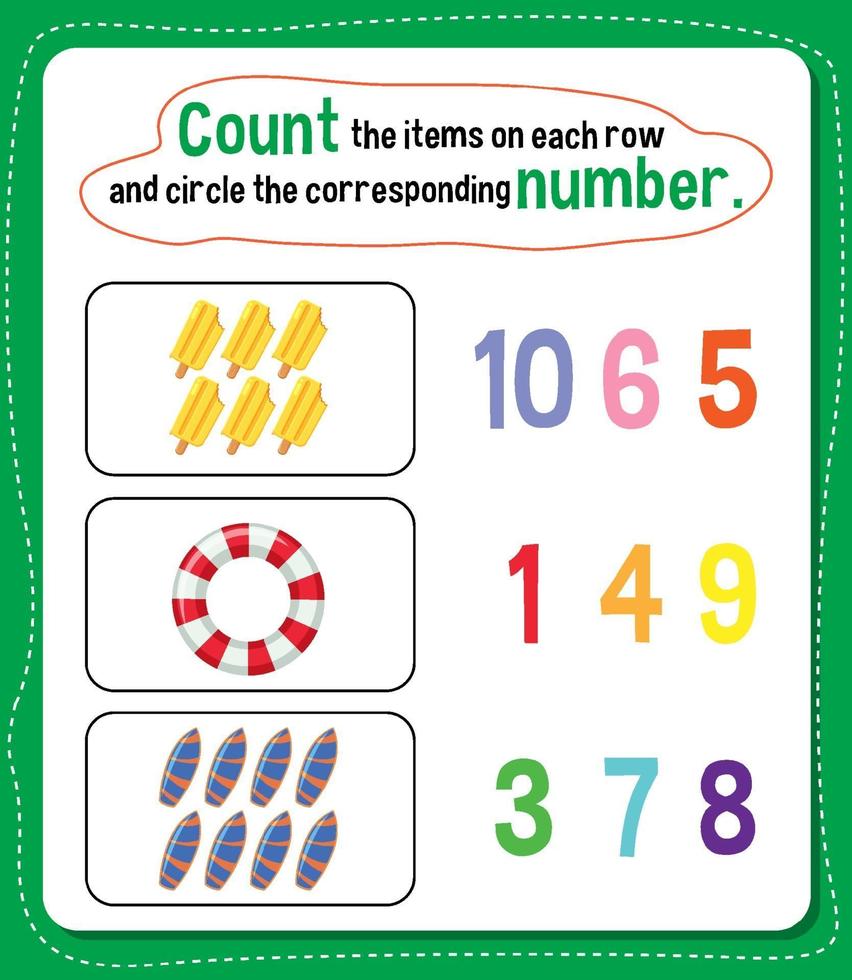 Math count number worksheet vector