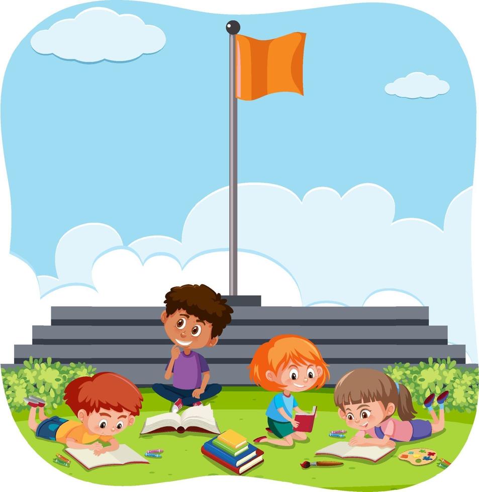 Happy kids playing outdoor background vector