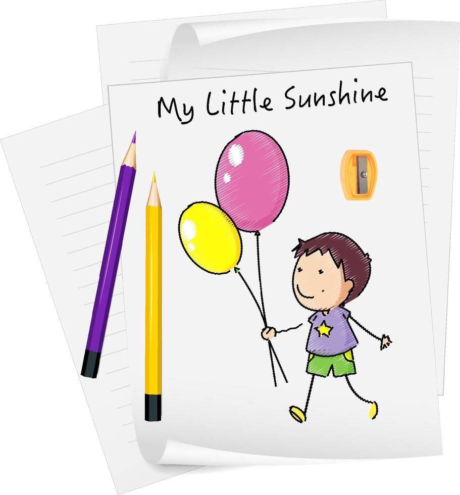 Sketch little kids cartoon character on paper isolated vector