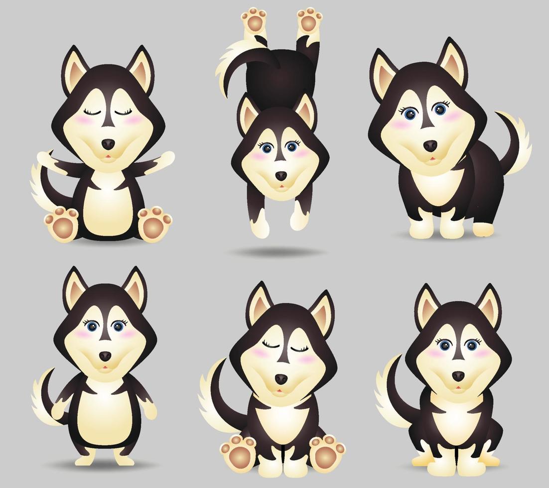 linda colección de perros husky en estilo infantil vector