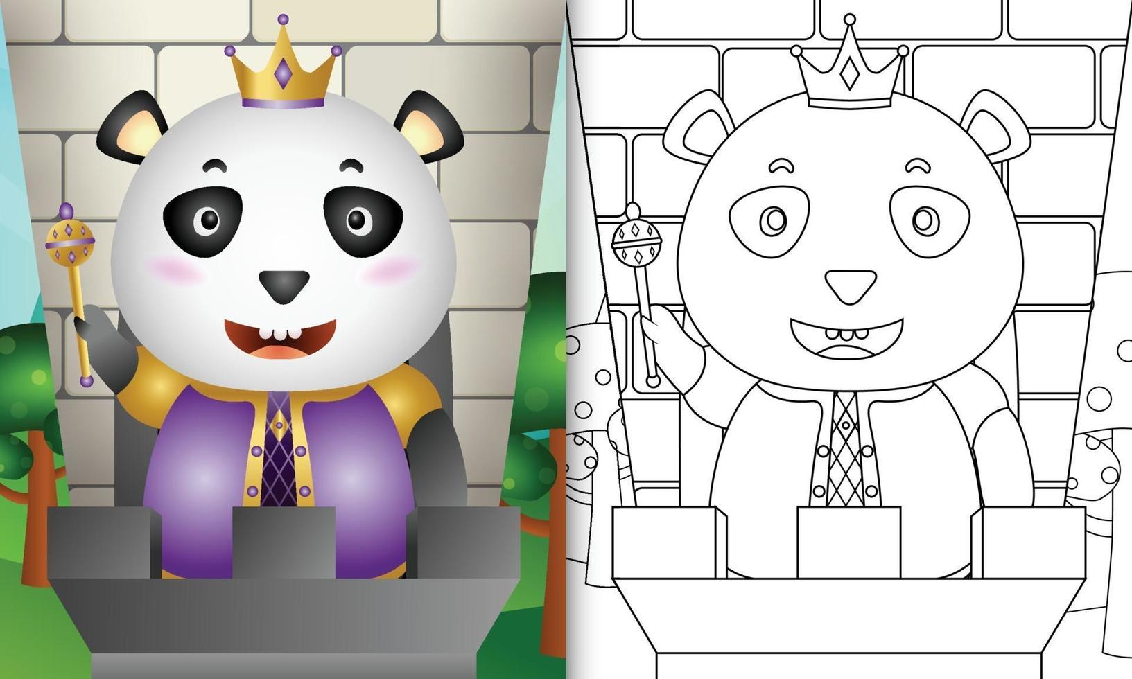 Coloring book template for kids with a cute king panda character illustration vector