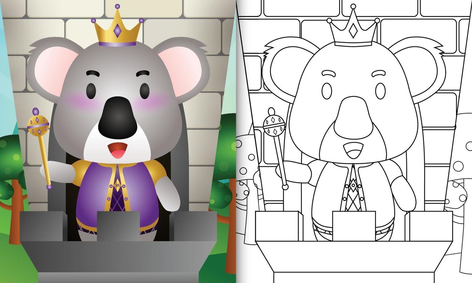 Coloring book template for kids with a cute king koala character illustration vector