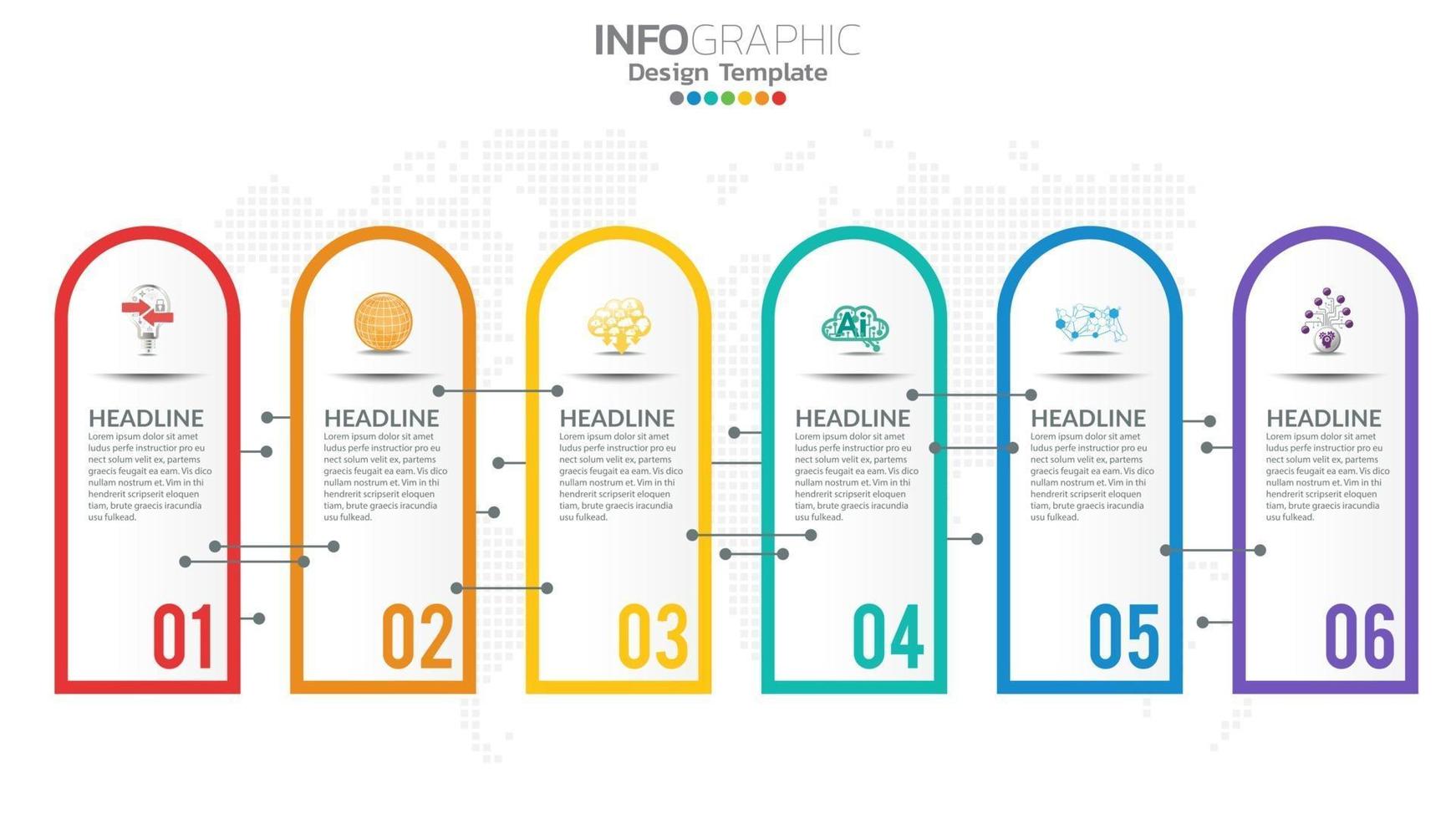 Infograph 6 step color element with circle graphic chart diagram, business graph design. vector