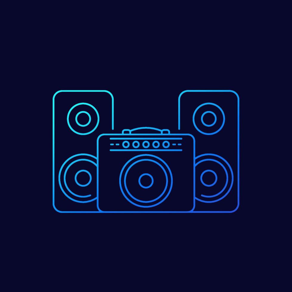 Guitar amplifier and audio speakers, vector linear icon