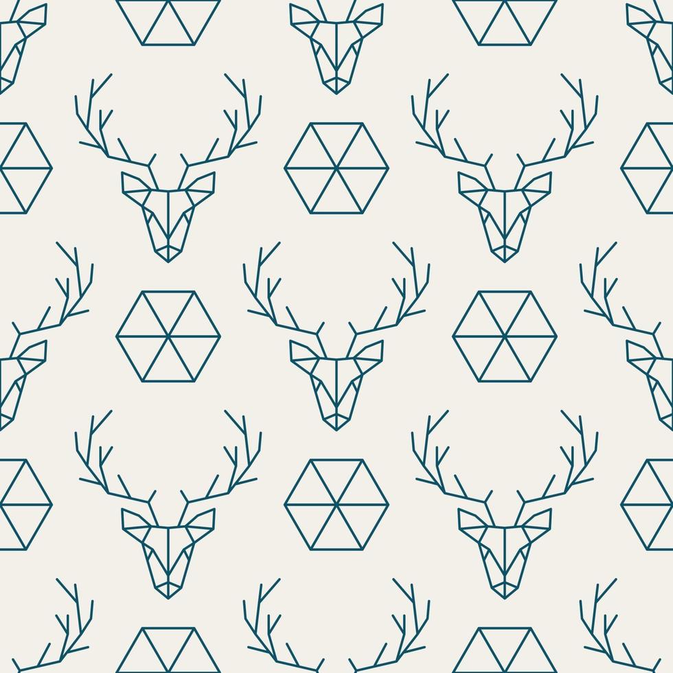 Deer geometric head and hexagon seamless pattern. vector