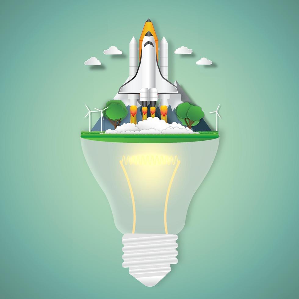 Rocket launch in fresh air in the park on the light bulb vector