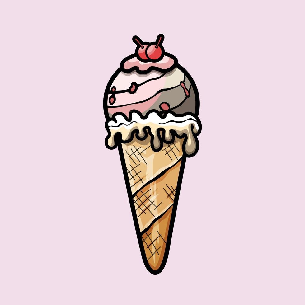 Ice Cream doodle sticker design template vector