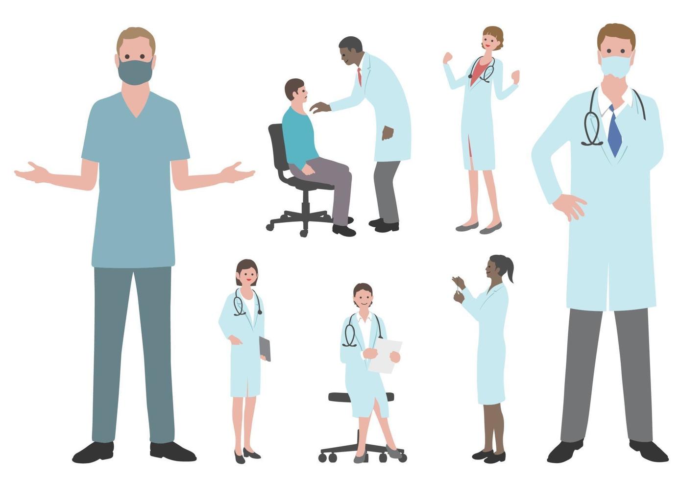 Set Of Doctors And Nurses Flat Vector Illustration Isolated On A White Background.